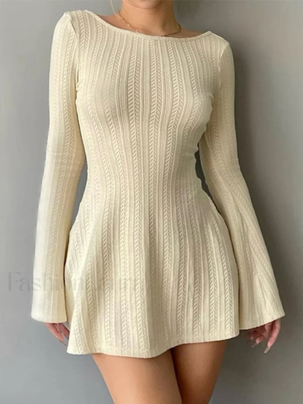 Backless Knitted Long Sleeve Mini Dress APRICOT / S Mini Dresses