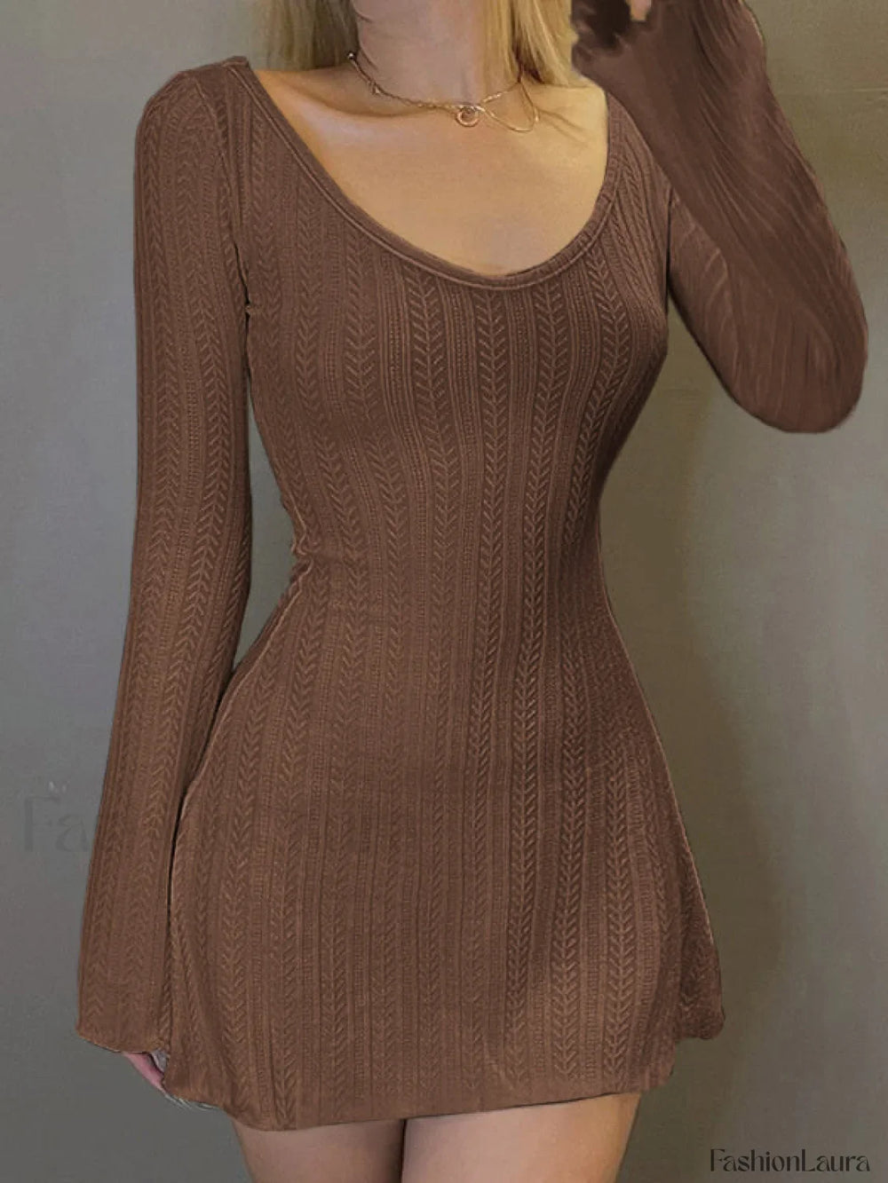 Backless Knitted Long Sleeve Mini Dress Mini Dresses