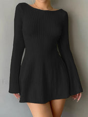 Backless Knitted Long Sleeve Mini Dress Mini Dresses