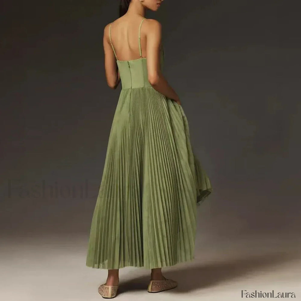 Backless Lace Up Spaghetti Midi Dress