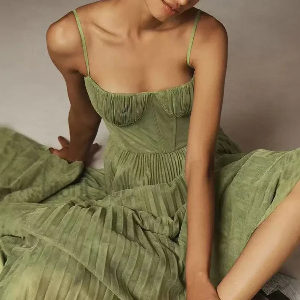 Backless Lace Up Spaghetti Midi Dress