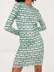 Backless Printed Long Sleeve Midi Dress Midi Dresses