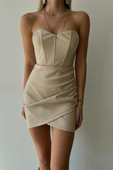 Strapless PU Bodycon Mini Dress