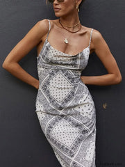 Bandana Print Slit Midi Dress Midi Dresses