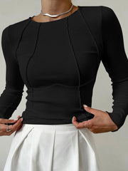 Basic Piping Graceful Long Sleeve Top Black / XS T Shirts