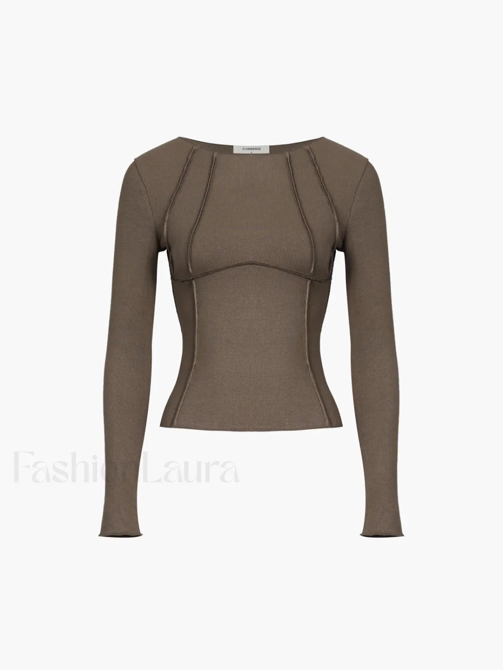 Basic Piping Graceful Long Sleeve Top Brown / XS T Shirts