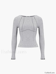 Basic Piping Graceful Long Sleeve Top Grey / XS T Shirts