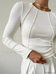 Basic Piping Graceful Long Sleeve Top T Shirts