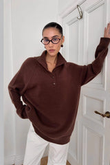 Stand Collar Button Detail Cozy Oversized Sweater