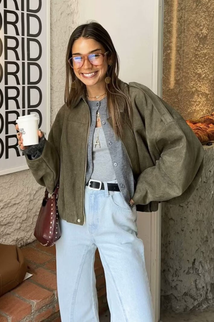 Sueded Texture Bomber Jacket