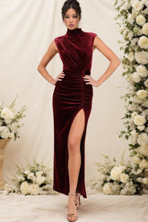 Mandarin Collar Slit Maxi Dress