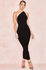 One Shoulder Backless Party Dress S / Black