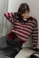 Vintage Striped Knit Polo Sweater