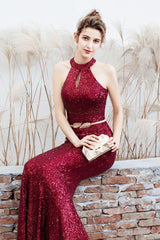 Plunging Neck Mermaid Formal Dress S / Red