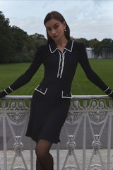 Contrast Ruffle Collar Sweater Dress