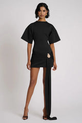 Ruched Tie Detail Bodycon Midi Dress