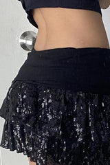 Sequin Paneled Tiered Bodycon Mini Skirt