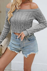 Cable Knit Boat Neck Cropped Knit Top