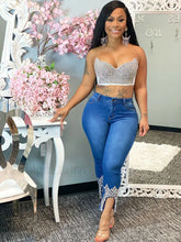 Beading Mid Waist Skinny Jeans Blue / M Jeans