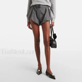 Belt Decoration Y2K High Waist Simple Commuter Short blue / S