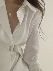 Belted Long Sleeve Shirt Midi Dress Midi Dresses