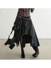 Belted Patchwork Loose Elegant Skirt