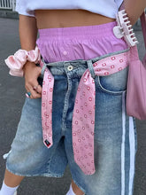 Bermuda Denim Mid Waist Side Stripes Print Wide Leg Short blue / S