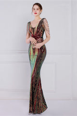 Beaded Floral Sequin Mermaid Party Dress