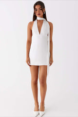 Deep V Backless Ribbon Cocktail Dress