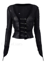 Black Mesh Safety Pin Cardigan Black / S Sweaters