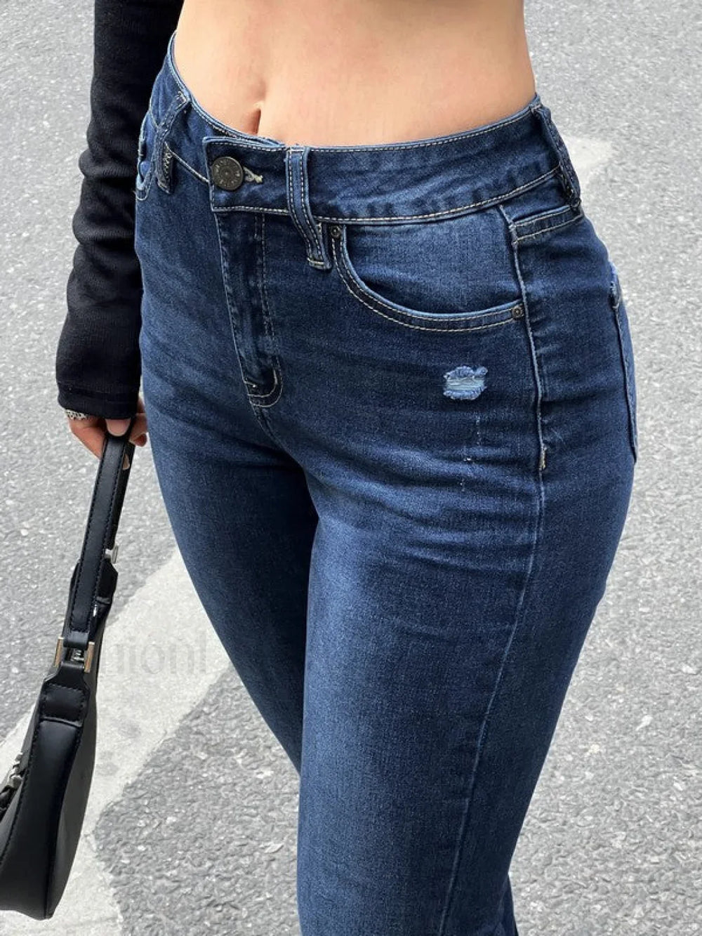 Blue Wash Distressed Stretch Flare Jeans Flare Jeans