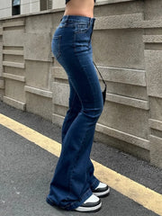 Blue Wash Distressed Stretch Flare Jeans Flare Jeans