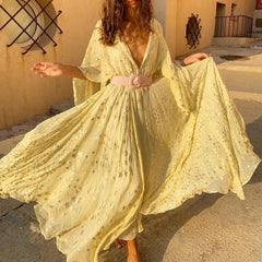 Bronzing Star Print Boho Dress