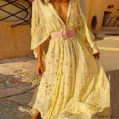 Bronzing Star Print Boho Dress