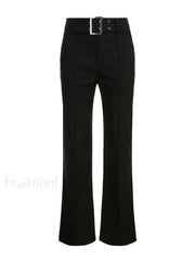 Buckle Belted Flare Leg Pants Flare Leg Pants