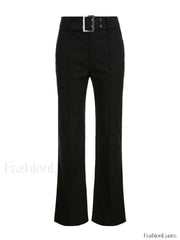 Buckle Belted Flare Leg Pants Flare Leg Pants