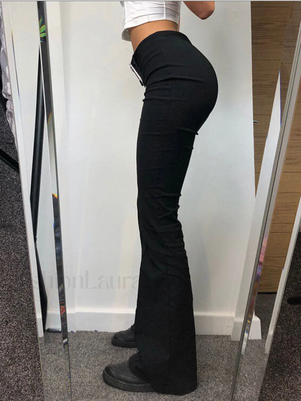 Buckle Belted Flare Leg Pants Flare Leg Pants