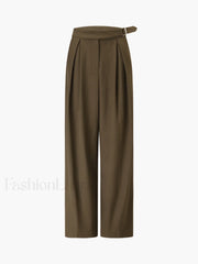 Business Casual Belted Trendy Straight Leg Dress Pants Pants