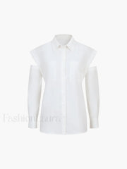Button Down Cutout Trendy Long Sleeve Shirt Shirts