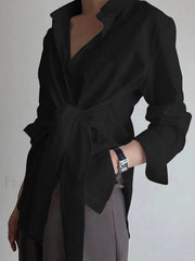 Button Down Graceful Tied Long Shirt Black / XS Shirts
