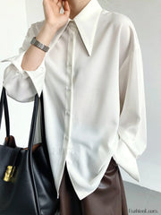 Button Down Long Trendy Sleeve Collar Shirt White / S Shirts