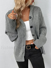 Button Drawstring Hooded Cardigan Grey / XS Cardigans