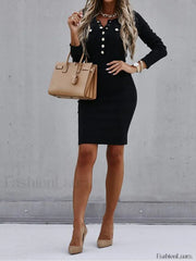 Button Front Long Sleeve Midi Dress Midi Dresses