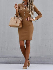 Button Front Long Sleeve Midi Dress Midi Dresses