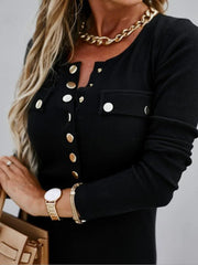 Button Front Long Sleeve Midi Dress Midi Dresses