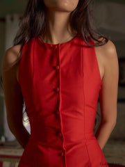 Button Front Sleeveless Short Dress Dresses