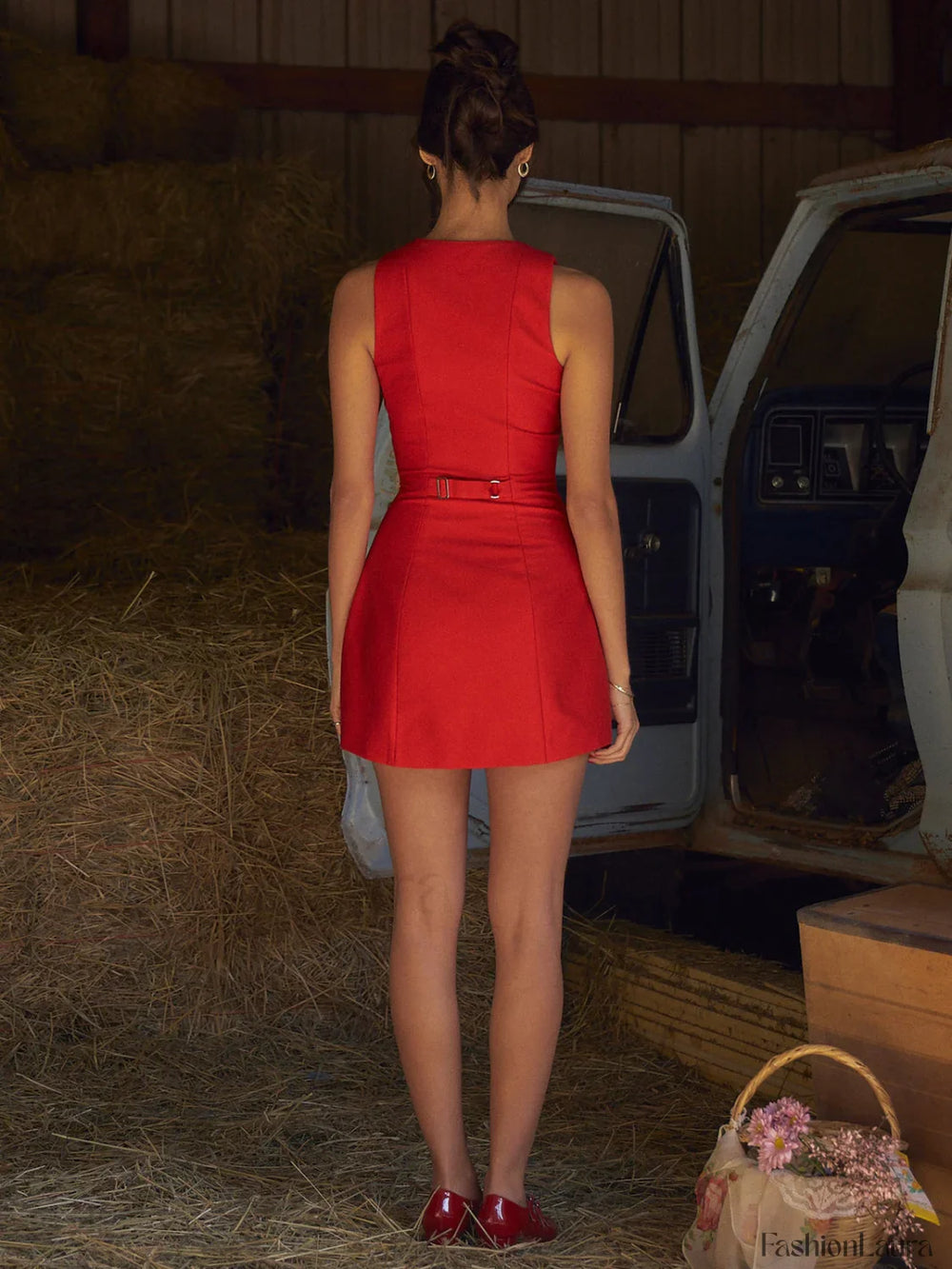 Button Front Sleeveless Short Dress Dresses