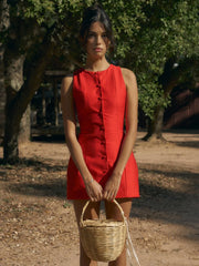 Button Front Sleeveless Short Dress Dresses