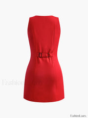 Button Front Sleeveless Short Dress Dresses