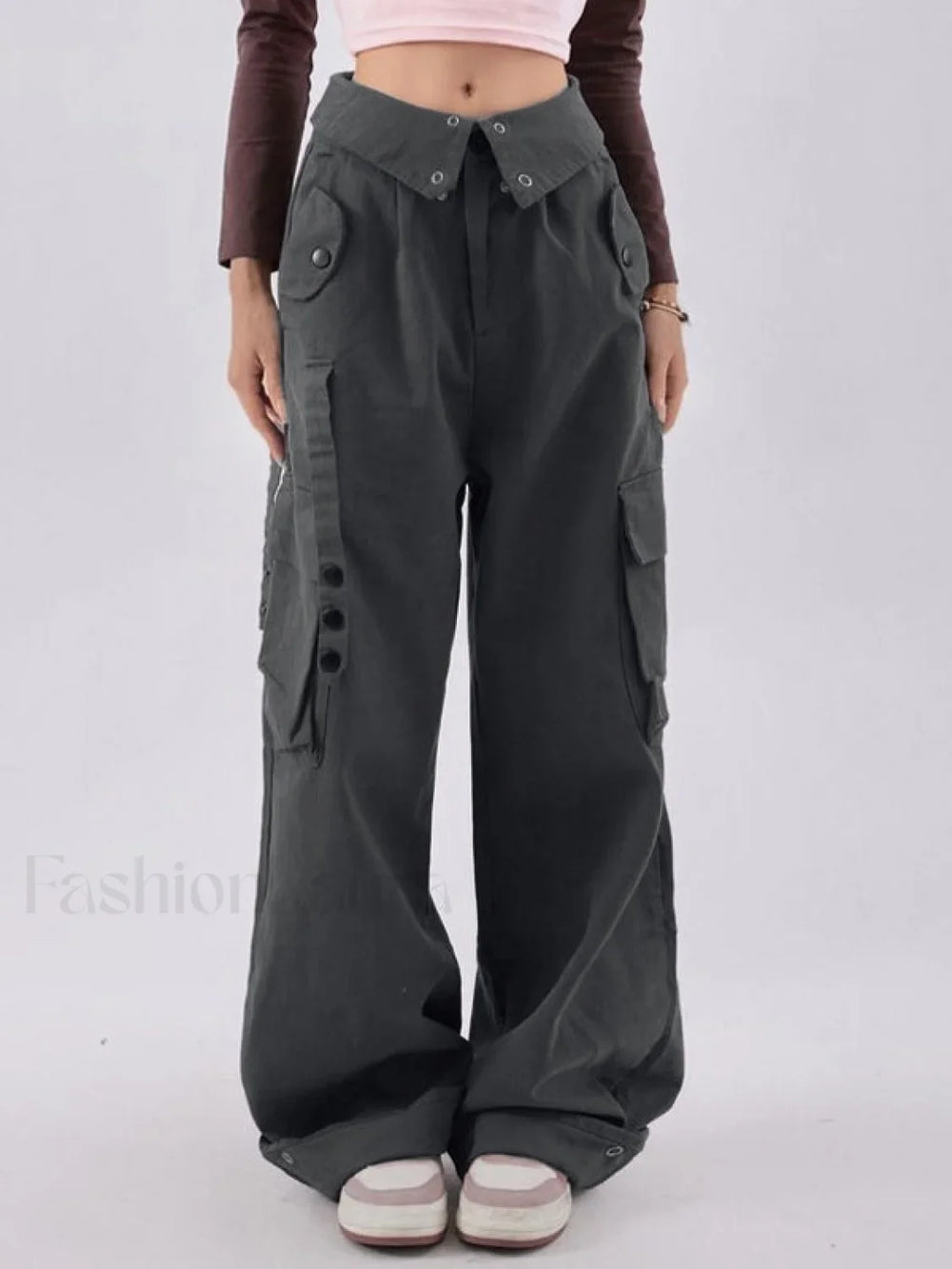 Buttoned High Waisted Cargo Pants Cargo Pants